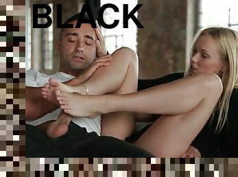 Girl in black sweater sucks his dick tenderly