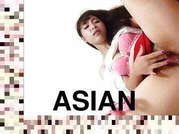 Asian girl with pink underwear masturbates