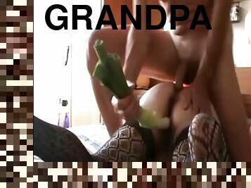 Grandpa has fun with granny and a leek