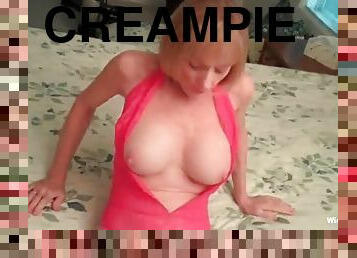 amatör, gamling, creampie, slyna