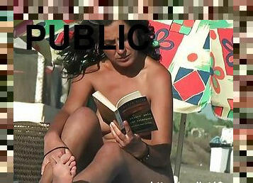 nudist, publik, kamera, strand, voyeur