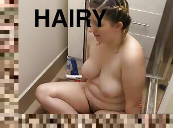 Chubby hairy amateur masturbates after shower
