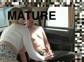 Mature group sex in a taxi