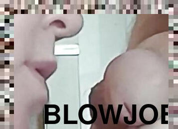 deep blowjob from a friend and a mouthful of cum close-up