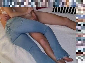 New Year's Eve oil handjob in tight jeans with sensual post massage