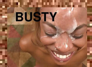 Busty ebony gets cum on her face