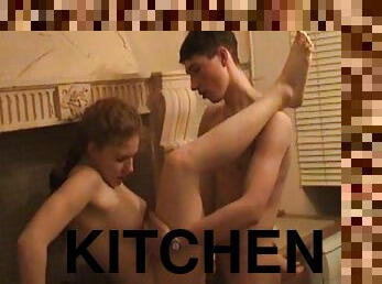 Young teen banged in the kitchen