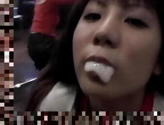 Yioung asians swallowing with pleasure