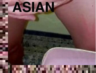 asiatisk, badning, tissende, sprøjte, amatør, sluge, slave, sperm, bruser, elskerinde