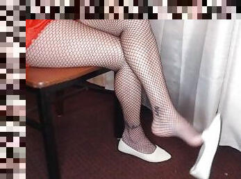 collants, lesbienne, milf, black, pieds, résille, fétiche, blanc, flexible, jambes