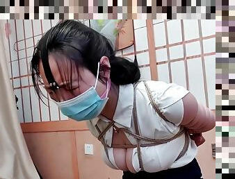 asiatique, lesbienne, japonais, bdsm, bâillonnement, bondage, brunette, femme-dominatrice