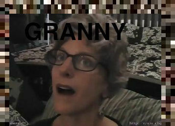 Granny with glasses loves hard cocks and cum