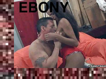 Ebony tranny and her man sucking each others cocks