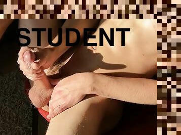 Twink student fingers himself on chair and cums all over - Collegebuoy