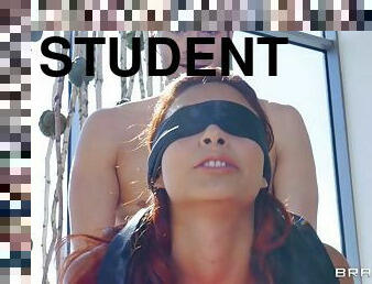 Yoga instructor xander blindfolds his young student jade jantzen to enhance her experience