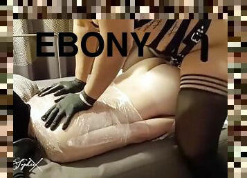 Ebony Mistress fucks HARD the ass of her mummified slave