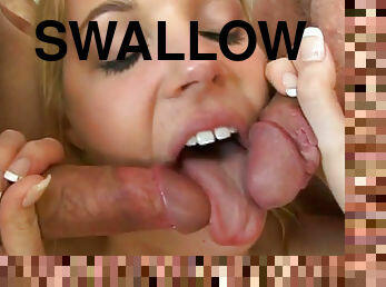 Slutty blonde swallows tasty jizz