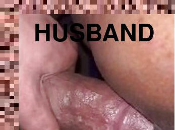 Husband cums on wife’s ass