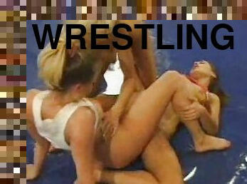 cona-pussy, a-três, loira, wrestling, morena