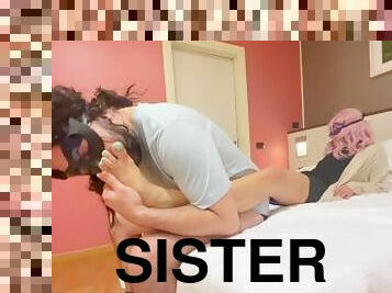 While playing, Stepsister wants attention, Feet in face handjob (smelling feet)