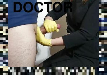 Nurse extract a sperm sample with gloves