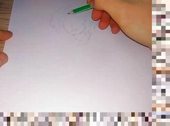 Drawing a pissing Anime Hentai girl