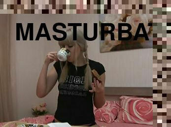 masturbation, anal, ados, jouet, natte, blonde, petits-seins