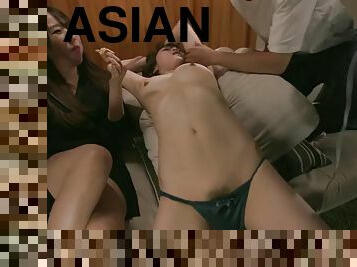 asiatisk, japansk, gangbang, creampie, gruppesex