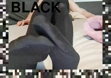 meia-calça, amador, preto, pés, ejaculação, sozinho, nylon