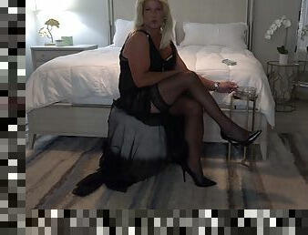 LisaLynnCD Crossdresser smoking in black lingerie