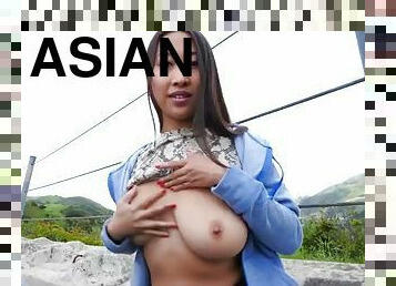 asiatique, gros-nichons, mamelons, en-plein-air, milf, compilation, doigtage, naturel, brunette