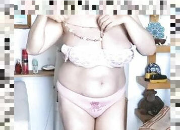 Hot granny Mariaold teasing with big natural tits in pink bra