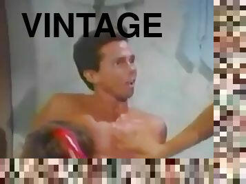 vintage, a-três, loira