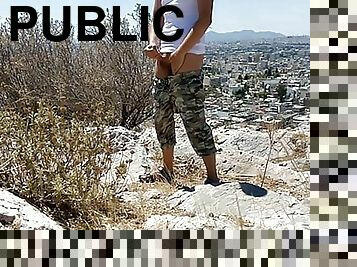 Sexy guy jerks on public place in Athens near Acropolis 