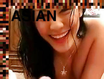 Asian out of the shower sucks his cock