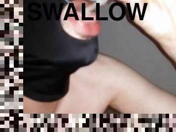 Twink swallows own cumshot from glass