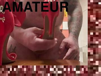 énorme, masturbation, amateur, ejaculation-sur-le-corps, énorme-bite, pieds, secousses, ejaculation, fétiche, solo