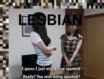 lesbian-lesbian, jepang, pijat, bokong, pukulan-di-pantat