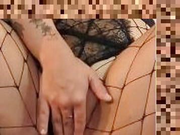 Naughty MILF Fingers Wet Pussy For You in Fishnets