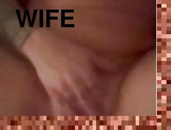 Wife takes black dildo.