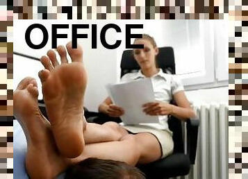 kontor, slav, fötter, mor, fetisch, tjeckisk, boss, dominans, femdom