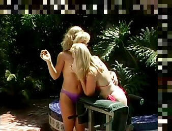 Emerald lesbian strapon by the pool
