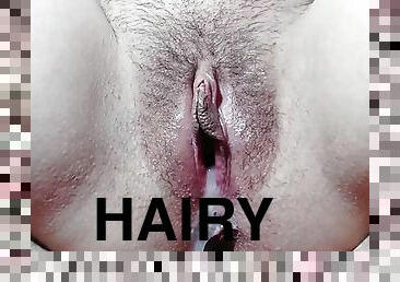 hårig, orgasm, fitta-pussy, fru, mogen, cumshot, hemmagjord, samling, creampie, knubbig