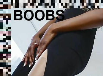Big boobs ebony shemale masturbates her fat hard cock