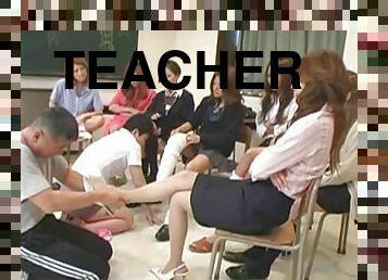 azjatyckie, uczennica, nauczycielka, japońskie, seks-grupowy, stopy, fetysz, uniform, kobieca-dominacja