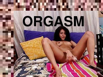 Sexy Latina babe Ava Mendes solo machine fucking with dildo and vibrator orgasm