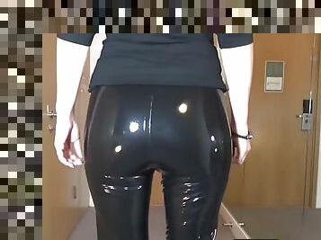 Sexy Latex Liquid Leggings with Red Stilettos Fetish