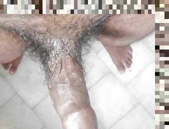 Hard small cock masterbating in bathroom