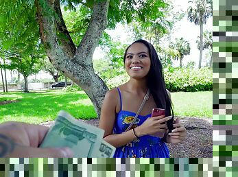 Latina beauty receives good cash for that pussy
