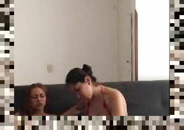 stepmother finds me masturbating on the couch and we have lesbian sex